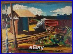 RE Smith Chicago Vintage 1940's WPA Era Old Railroad Train Station Oil Painting