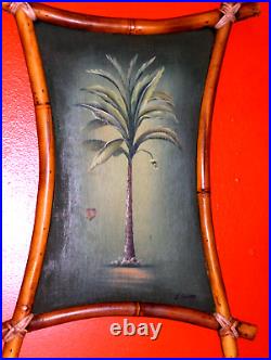 ROYAL ORIGINAL Single Palm Tree Signed E. Connors Oil on Wood Painting VINTAGE