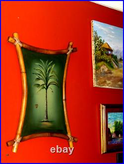 ROYAL ORIGINAL Single Palm Tree Signed E. Connors Oil on Wood Painting VINTAGE
