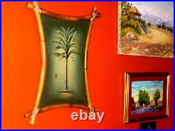 ROYAL ORIGINAL Single Palm Tree Signed E. Connors Oil on Wood Painting VINTAGE