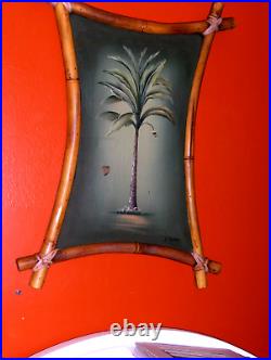 ROYAL ORIGINAL Single Palm Tree Signed E. Connors Oil on Wood Painting VINTAGE