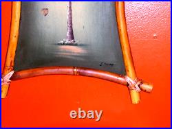 ROYAL ORIGINAL Single Palm Tree Signed E. Connors Oil on Wood Painting VINTAGE
