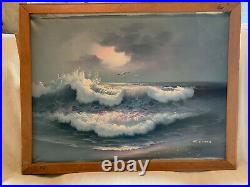 R. Evans Large Oil On Canvas Sea Scene vintage Painting, Original Artist Frame