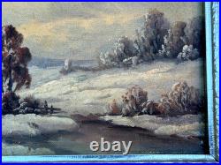 R. Lester Signed Original Oil Painting Winter Snow Cabin Landscape Vintage Art