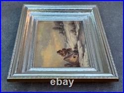 R. Lester Signed Original Oil Painting Winter Snow Cabin Landscape Vintage Art