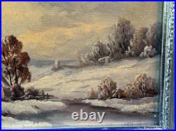 R. Lester Signed Original Oil Painting Winter Snow Cabin Landscape Vintage Art