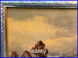 R. Lester Signed Original Oil Painting Winter Snow Cabin Landscape Vintage Art