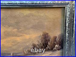 R. Lester Signed Original Oil Painting Winter Snow Cabin Landscape Vintage Art