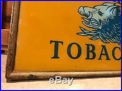 RaRe Vintage Antique BOAR'S HEAD TOBACCO Reverse Painted Glass Sign