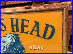 RaRe Vintage Antique BOAR'S HEAD TOBACCO Reverse Painted Glass Sign