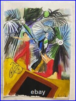 Raoul Dufy painting on paper (Handmade) signed and stamped vtg
