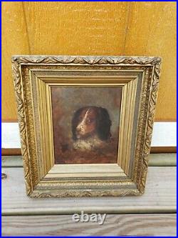 Rare 1800s Vintage Dog Original Oil Canvas Painting Framed Antique Art Estate