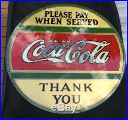 Rare 1920s Coca Cola Sign Reverse Painting Please Pay When Served 11 Vintage