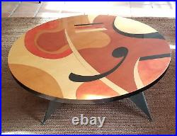Rare Modernist Signed Benjamin Le Abstract Wood Inlay Painted Coffee Table 48