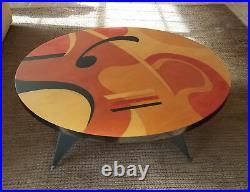Rare Modernist Signed Benjamin Le Abstract Wood Inlay Painted Coffee Table 48