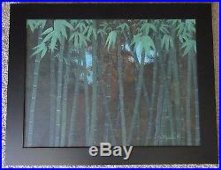 Rare Painting Fumio Fujita Bamboo Tree Composition Modernist Vintage Japanese