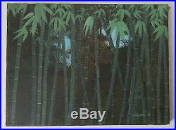 Rare Painting Fumio Fujita Bamboo Tree Composition Modernist Vintage Japanese