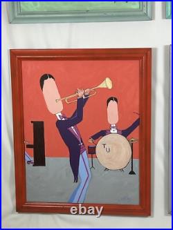 Rare Signed Appel 1995 Original Jazz Band Paintings-Set of 4-Abstract Music Art