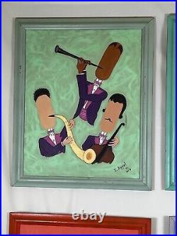 Rare Signed Appel 1995 Original Jazz Band Paintings-Set of 4-Abstract Music Art