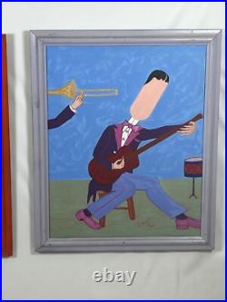 Rare Signed Appel 1995 Original Jazz Band Paintings-Set of 4-Abstract Music Art