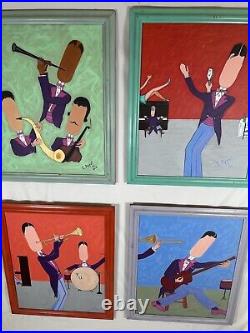Rare Signed Appel 1995 Original Jazz Band Paintings-Set of 4-Abstract Music Art