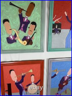 Rare Signed Appel 1995 Original Jazz Band Paintings-Set of 4-Abstract Music Art