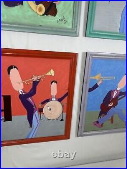 Rare Signed Appel 1995 Original Jazz Band Paintings-Set of 4-Abstract Music Art