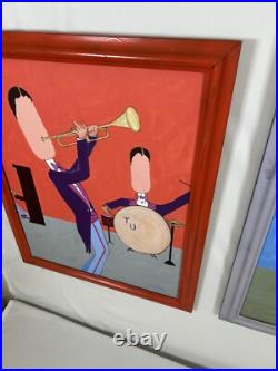 Rare Signed Appel 1995 Original Jazz Band Paintings-Set of 4-Abstract Music Art
