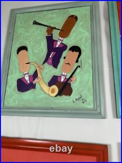 Rare Signed Appel 1995 Original Jazz Band Paintings-Set of 4-Abstract Music Art