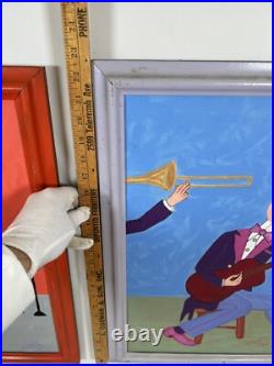 Rare Signed Appel 1995 Original Jazz Band Paintings-Set of 4-Abstract Music Art