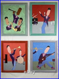 Rare Signed Appel 1995 Original Jazz Band Paintings-Set of 4-Abstract Music Art