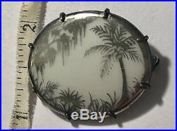 Rare Signed OLIVE COMMONS Platinum Palm Ware Hand Painted Cameona Vintage Brooch