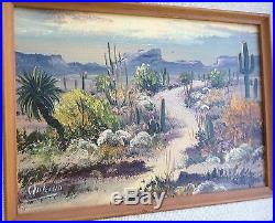 Rare, Signed Palencia Vintage Oil Painting Plein Air or Desert Landscape Framed
