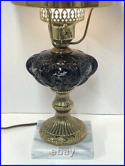 Rare Vintage Fenton Black Amethyst Glass Hand Painted Roses Artist Signed Lamp