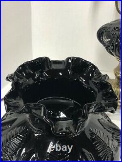 Rare Vintage Fenton Black Amethyst Glass Hand Painted Roses Artist Signed Lamp