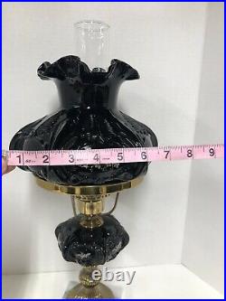 Rare Vintage Fenton Black Amethyst Glass Hand Painted Roses Artist Signed Lamp