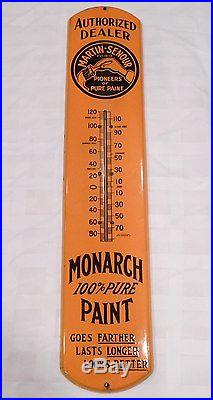 Rare Vintage Martin-Senour Monarch Paint Porcelain Enameled Thermometer Sign