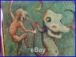 Rare Vintage Philippine M Van Zwoll Goblin Devil Fairy Tale Oil Painting 1930's