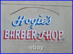 Rare Vintage Retired Mid Century Hogie's Barber Shop Hand Painted Sign 44x20