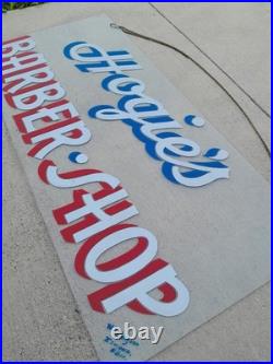 Rare Vintage Retired Mid Century Hogie's Barber Shop Hand Painted Sign 44x20