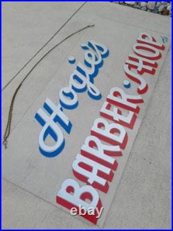Rare Vintage Retired Mid Century Hogie's Barber Shop Hand Painted Sign 44x20