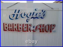 Rare Vintage Retired Mid Century Hogie's Barber Shop Hand Painted Sign 44x20