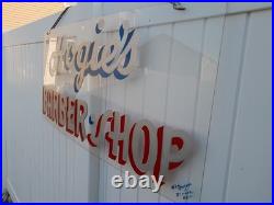 Rare Vintage Retired Mid Century Hogie's Barber Shop Hand Painted Sign 44x20