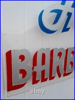 Rare Vintage Retired Mid Century Hogie's Barber Shop Hand Painted Sign 44x20