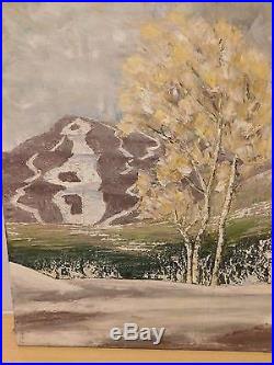 Rare Vtg 1962 W. R. Jaycox Spruce Peak Stowe VT Ski Mt Signed Canvas Oil Painting