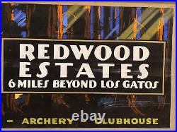 Redwood Estates, Los Gatos, Original Vintage Painting For Advertising Sign 1920s