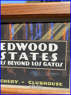 Redwood Estates, Los Gatos, Original Vintage Painting For Advertising Sign 1920s