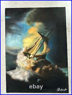 Rembrandt Painting on canvas (handmade) vtg art signed and stamped