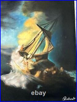 Rembrandt Painting on canvas (handmade) vtg art signed and stamped