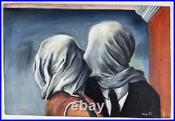 René Magritte (Handmade) Oil Painting on canvas signed and stamped VTG ART